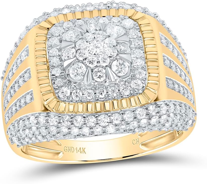 14kt Yellow Gold 1 3/4 Cttw Diamond Cushion Mens Ring, Men Size: 8-12
