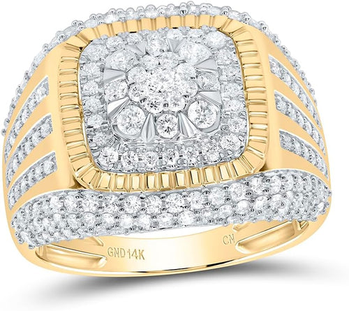 14kt Yellow Gold 1 3/4 Cttw Diamond Cushion Mens Ring, Men Size: 8-12