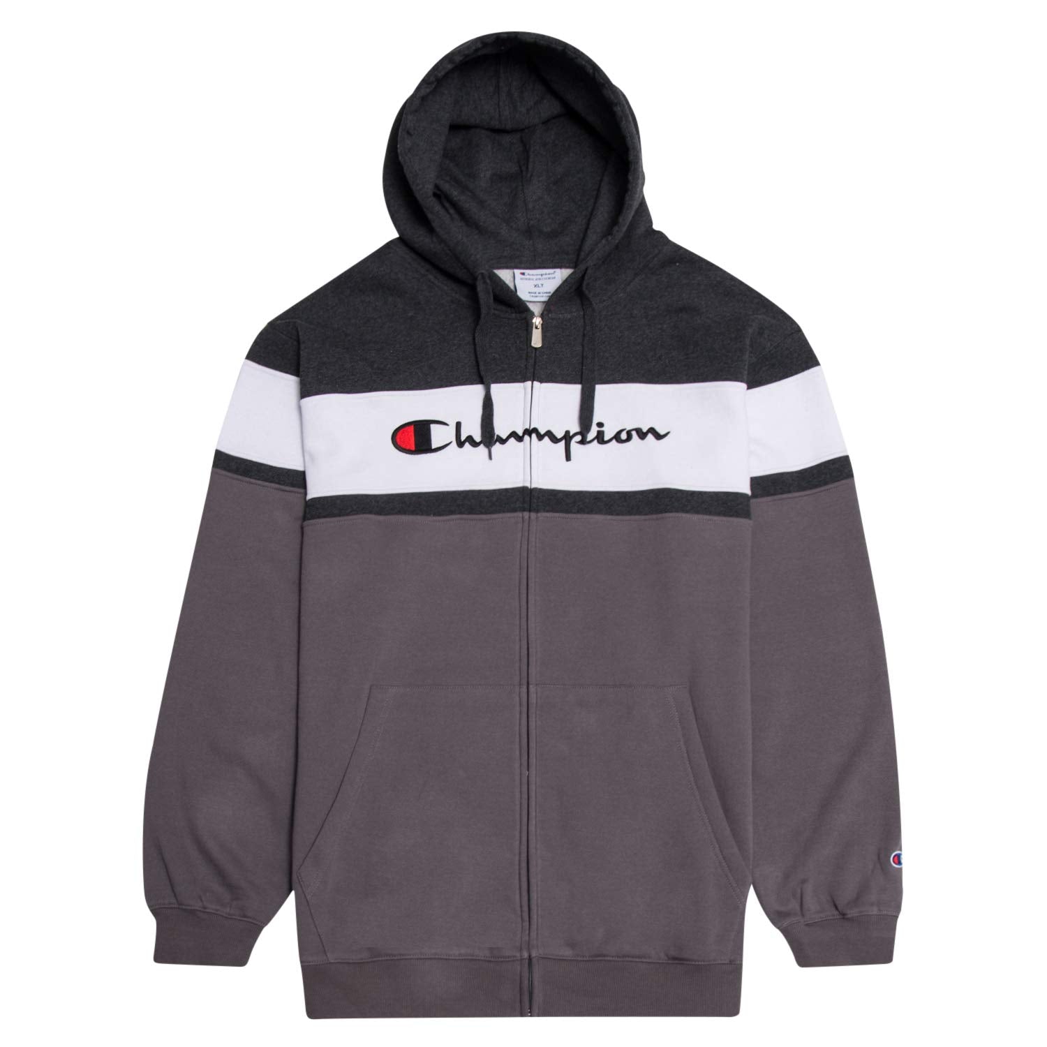 Champion Mens Big and Tall Full Zip Hoodie Classic Embroidered Logo