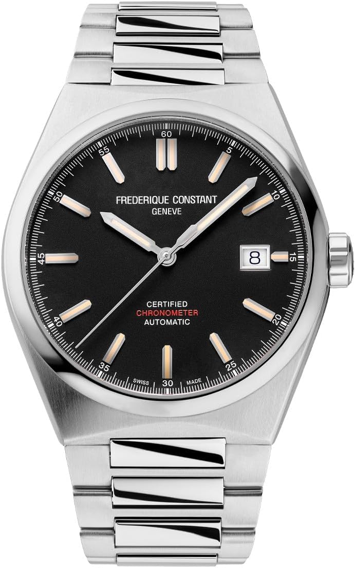 Frederique Constant Mens Swiss Automatic Highlife COSC Silver-Tone Stainless Steel Watch with Bracelet and Additional Black Nubuck Leather Strap, Style: FC-303BBG3NH6B
