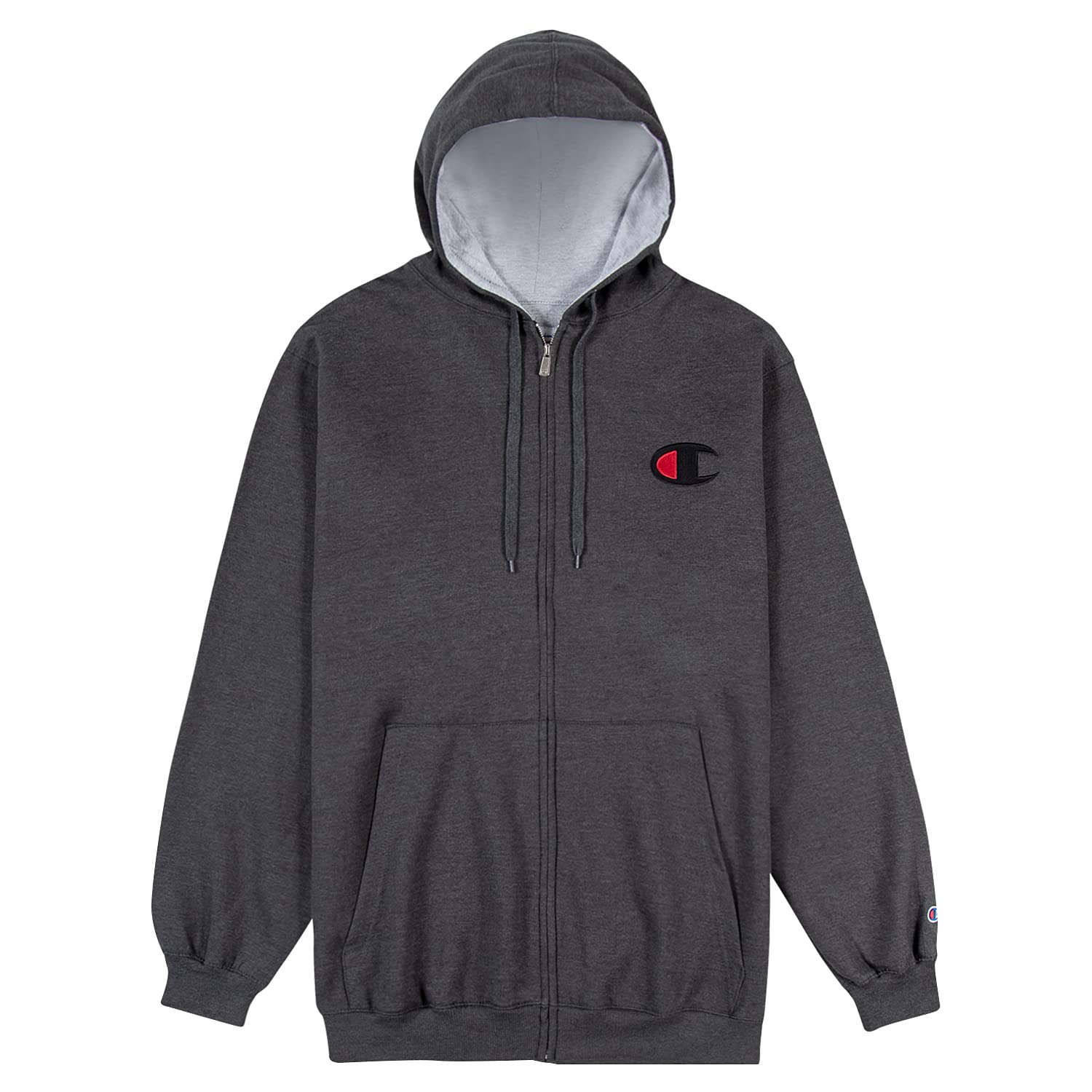 Champion Mens Big and Tall Full Zip Hoodie Classic Embroidered Logo