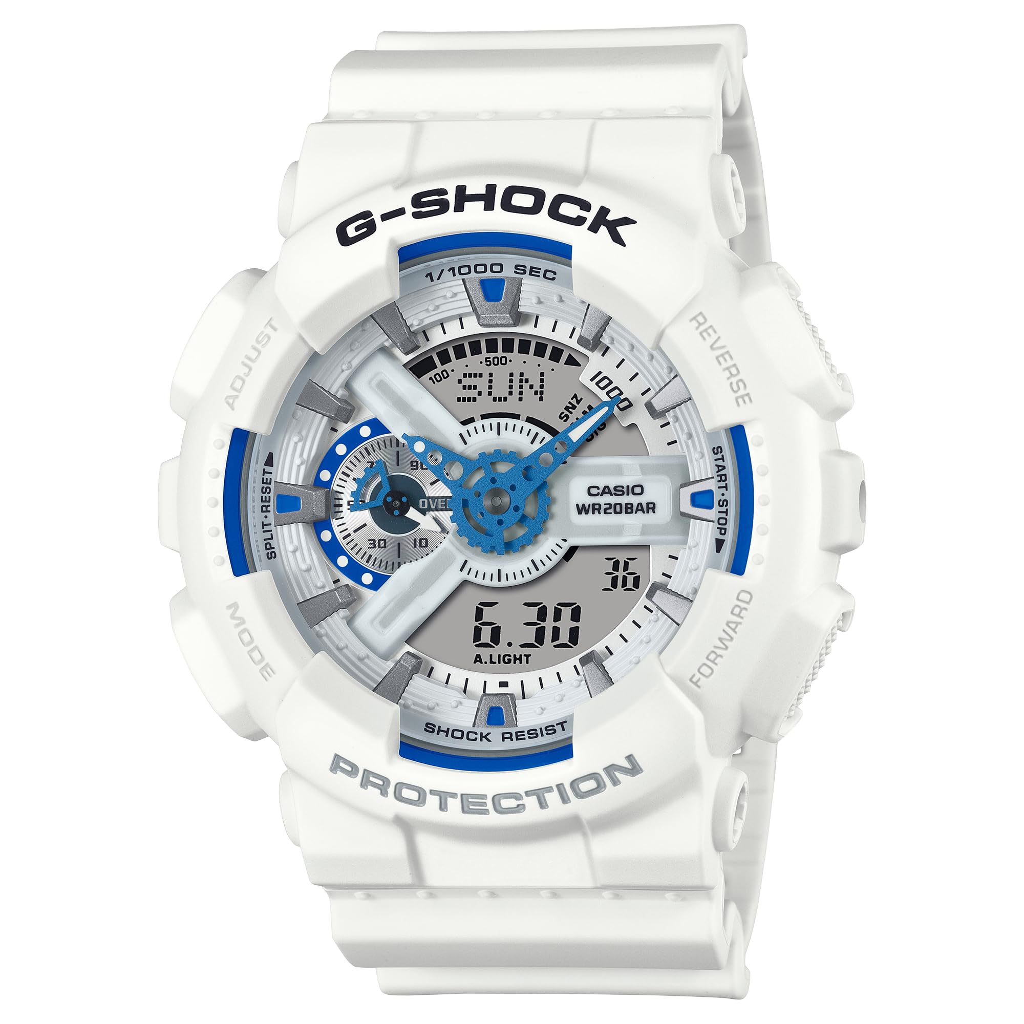 Casio G-Shock White Blue Hidden Glow Analog-Digital Resin Watch GA110HDS-7A