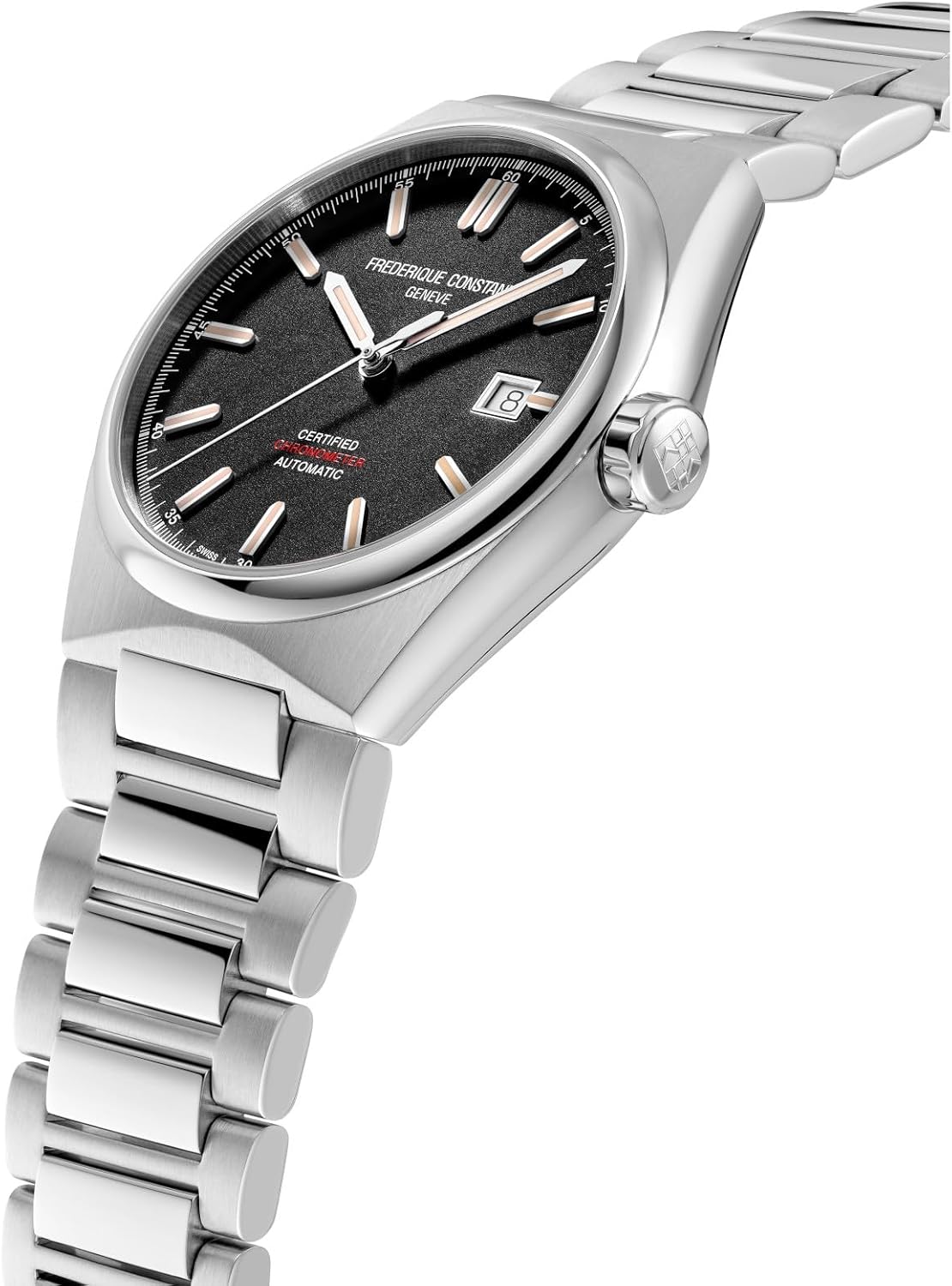 Frederique Constant Mens Swiss Automatic Highlife COSC Silver-Tone Stainless Steel Watch with Bracelet and Additional Black Nubuck Leather Strap, Style: FC-303BBG3NH6B