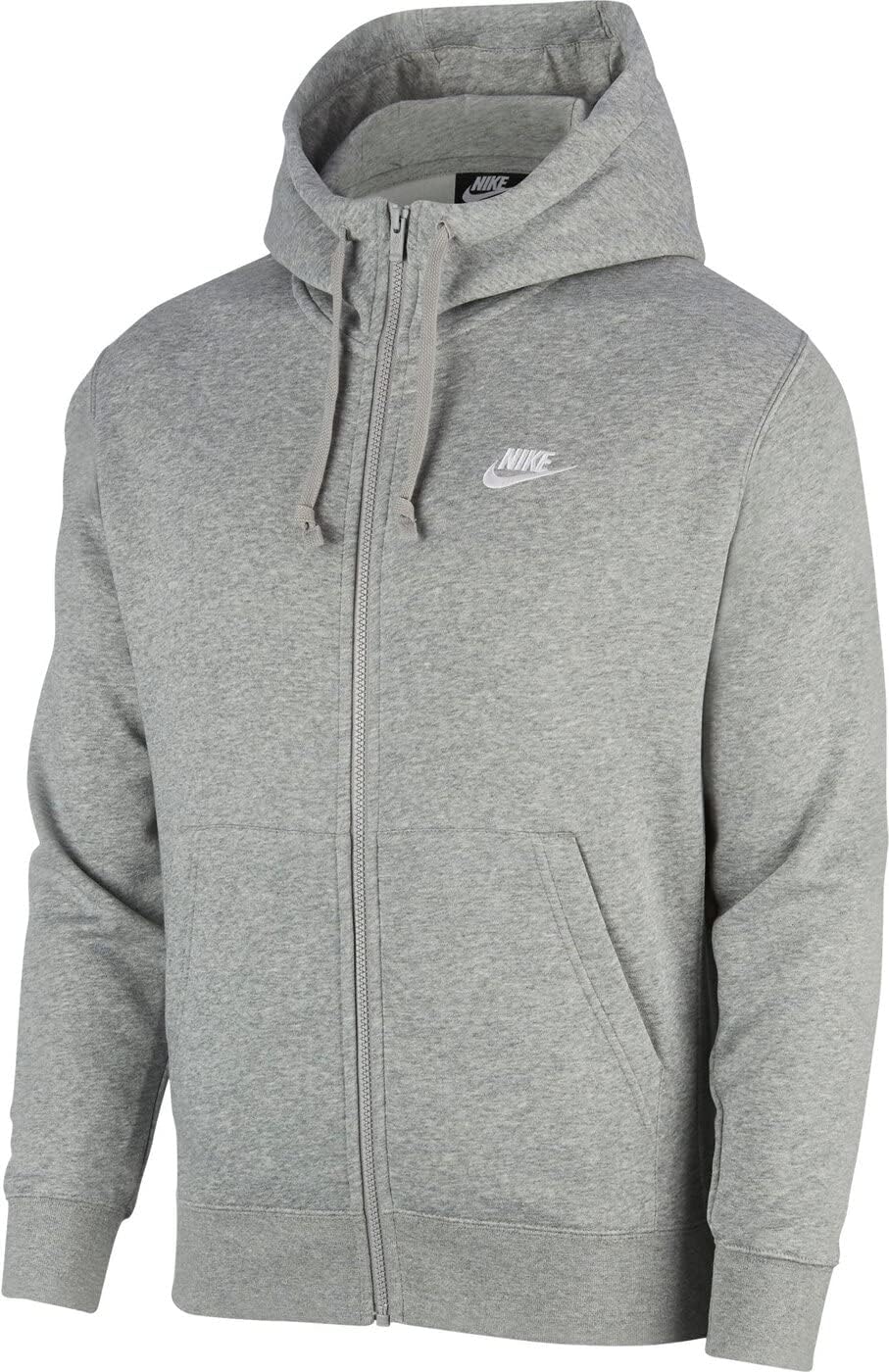 Nike Men's Sportswear Club Fleece Full Zip Hoodie, Fleece Zip-Up Hoodie Men, Dark Grey Heather/Mattelic Silver/White, L