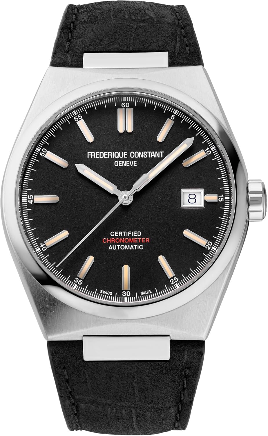 Frederique Constant Mens Swiss Automatic Highlife COSC Silver-Tone Stainless Steel Watch with Bracelet and Additional Black Nubuck Leather Strap, Style: FC-303BBG3NH6B
