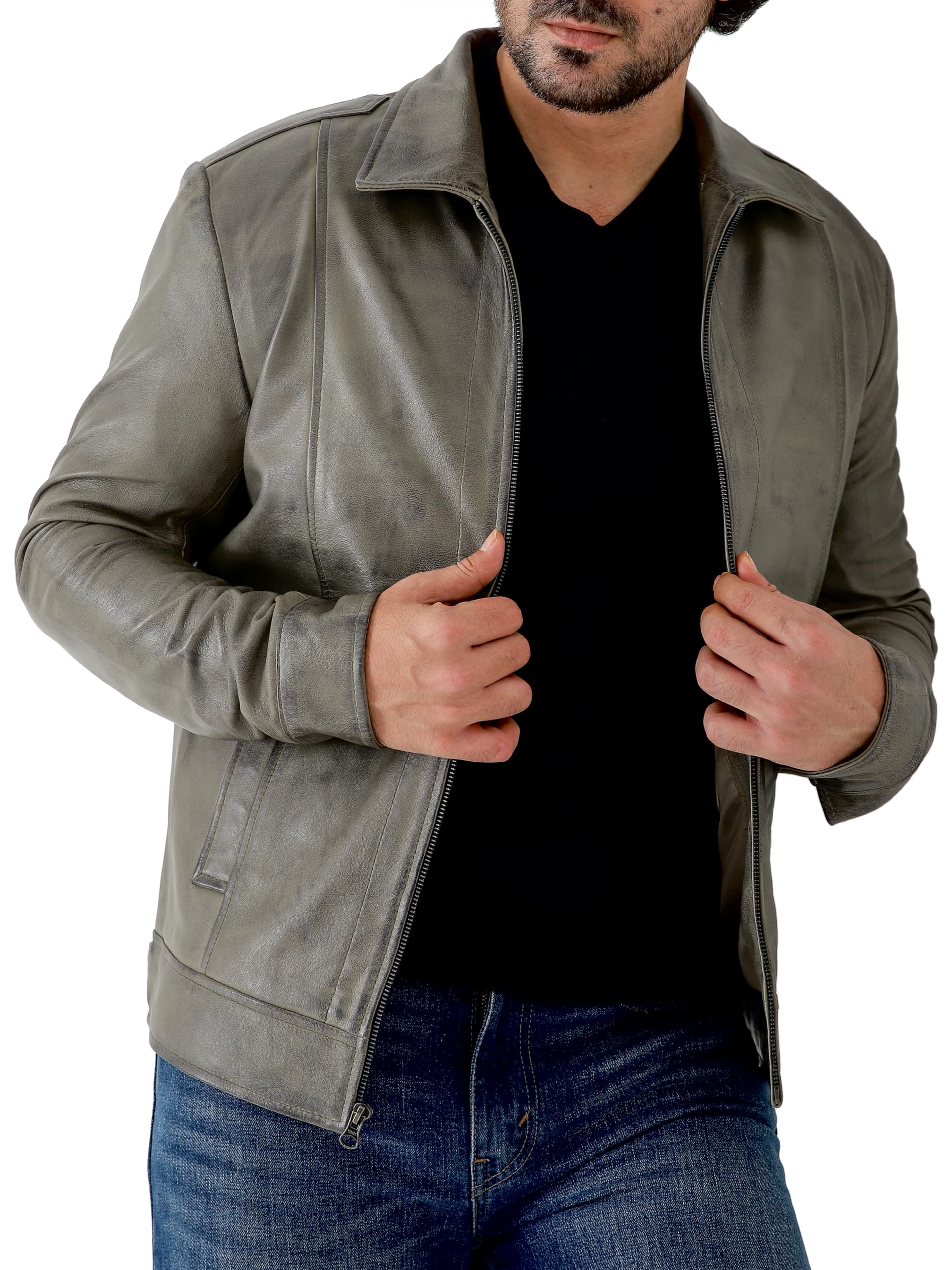 Jild Classic Shirt Collar Leather Jacket Men - John Wick Style Real Lambskin Mens Leather Jacket