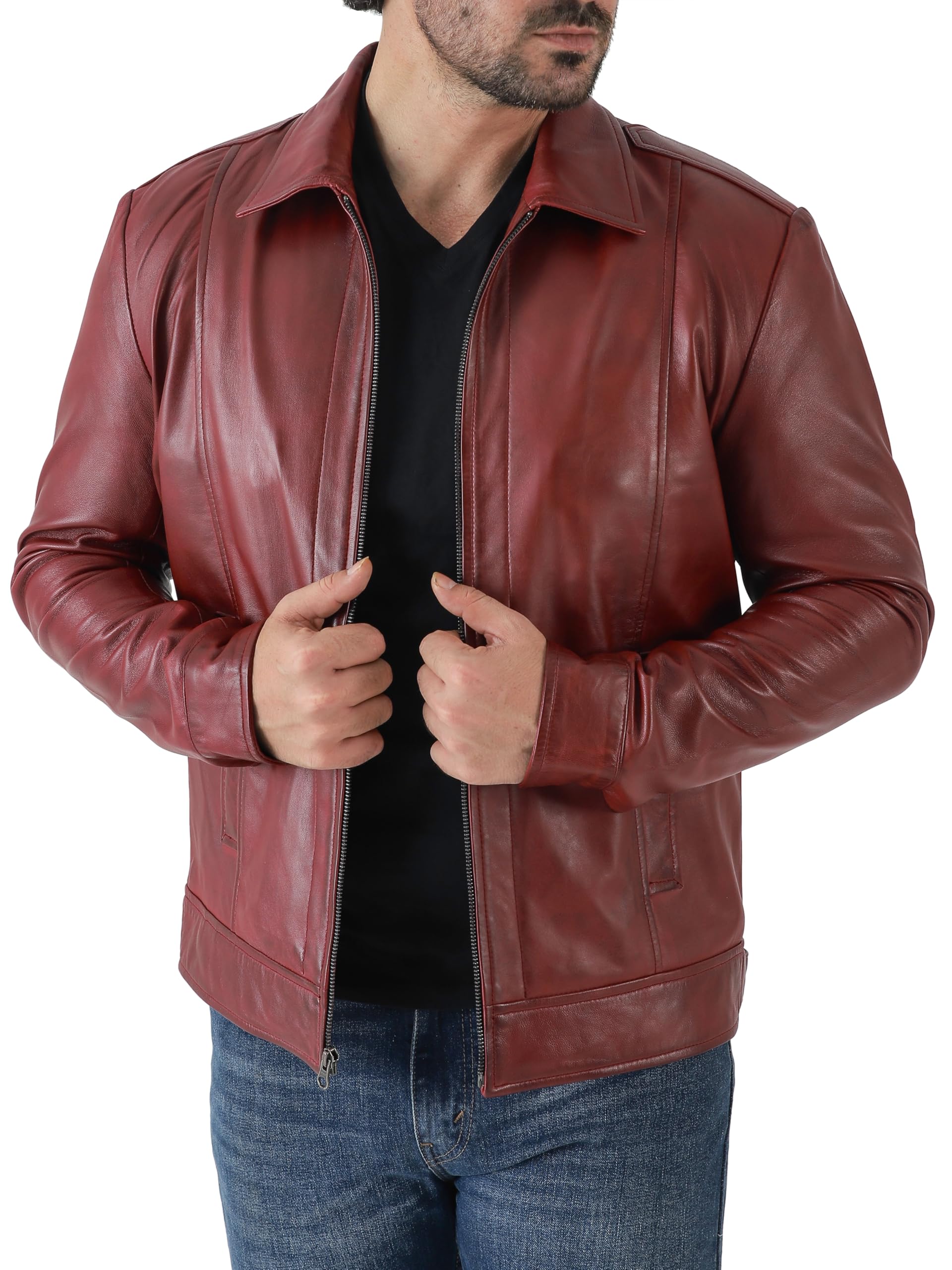 Jild Classic Shirt Collar Leather Jacket Men - John Wick Style Real Lambskin Mens Leather Jacket