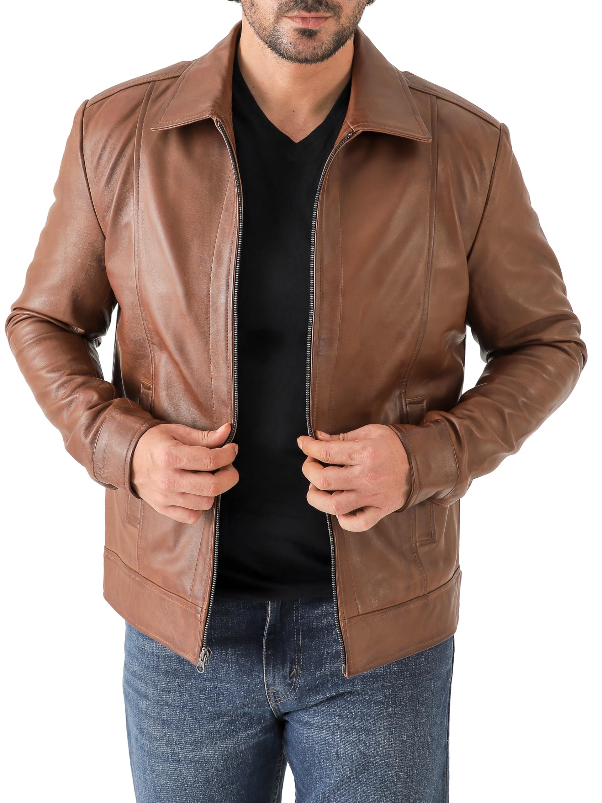Jild Classic Shirt Collar Leather Jacket Men - John Wick Style Real Lambskin Mens Leather Jacket