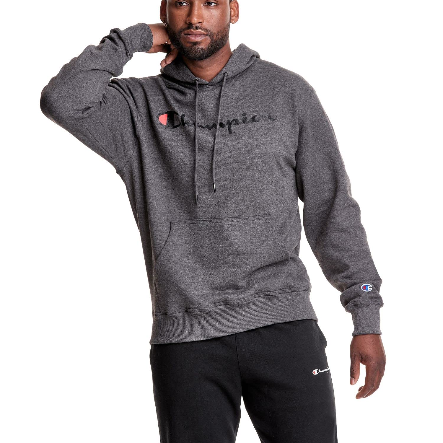 Champion Men's Fleece Script Logo Hoodie (Reg. Or Big & Tall)