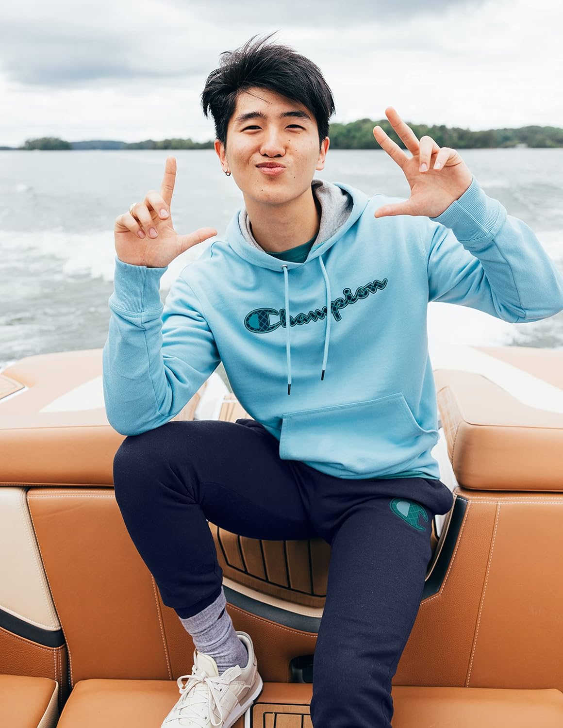 Champion Men's Fleece Script Logo Hoodie (Reg. Or Big & Tall)