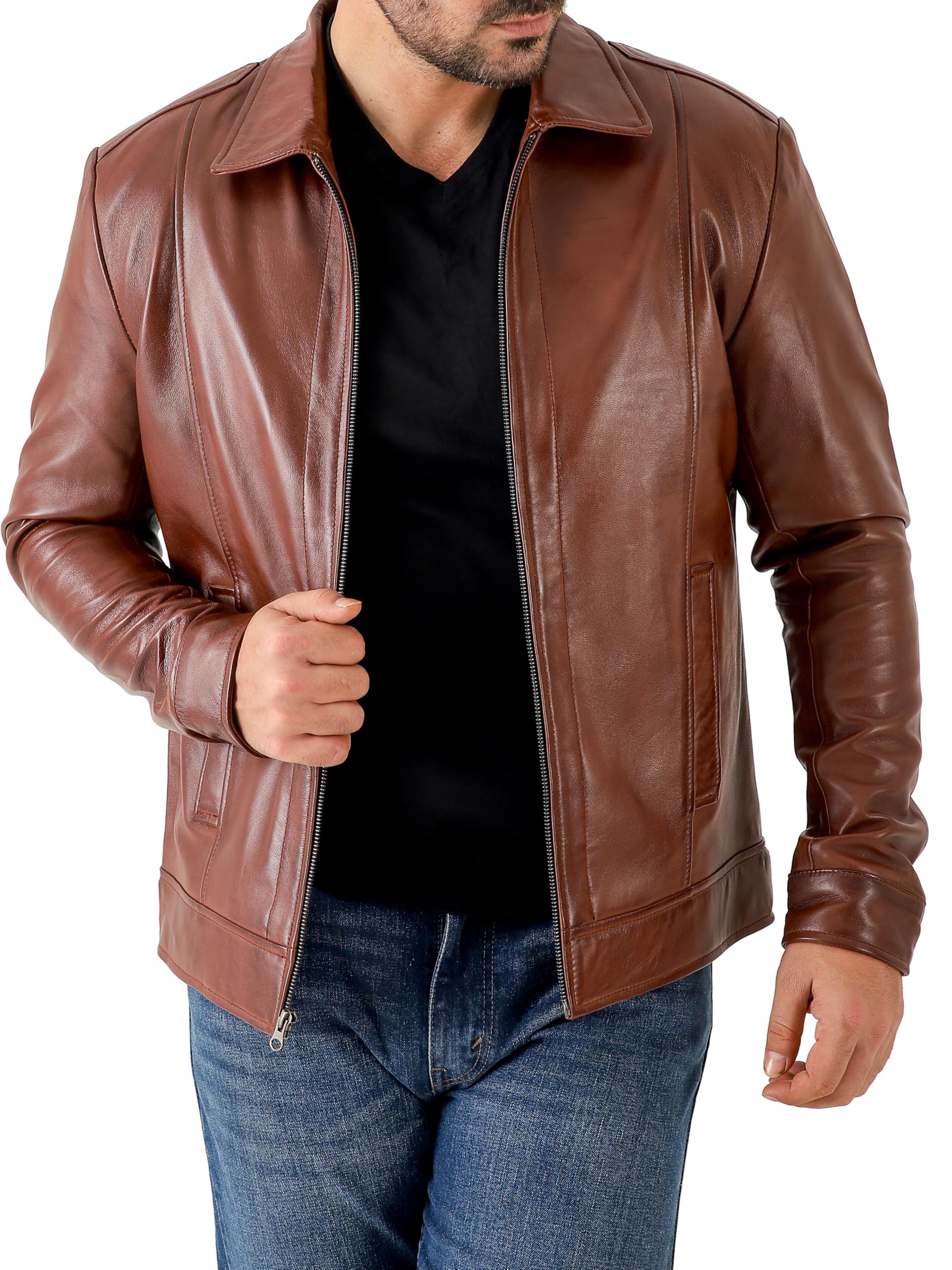 Jild Classic Shirt Collar Leather Jacket Men - John Wick Style Real Lambskin Mens Leather Jacket