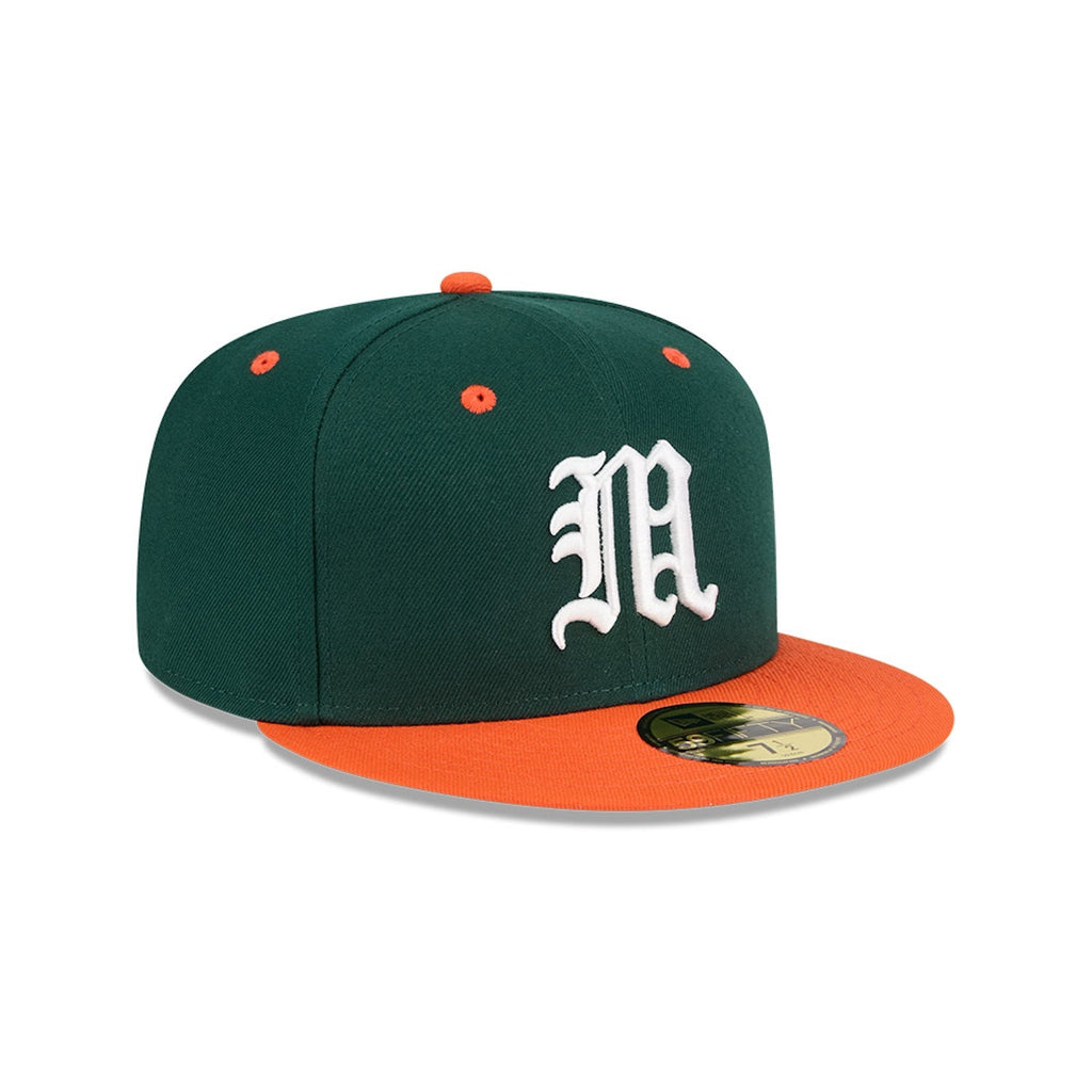 New Era Miami Hurricanes Green and Orange Old English "M" 59FIFTY Fitted Hat