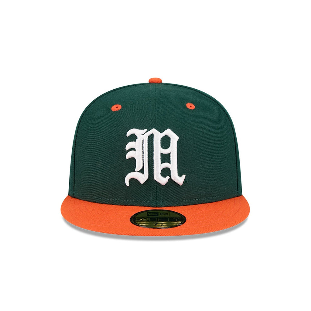 New Era Miami Hurricanes Green and Orange Old English "M" 59FIFTY Fitted Hat