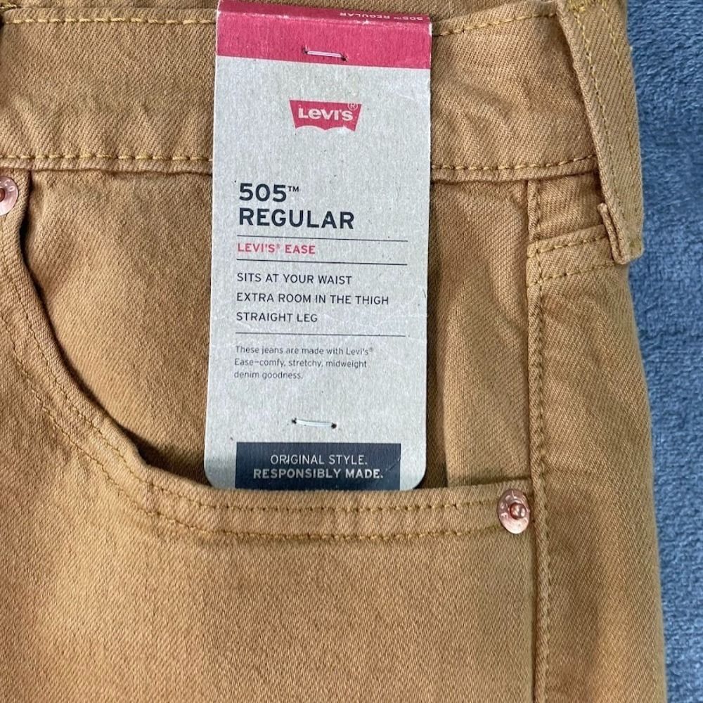 Levi's 505 Regular Jeans Mens 31x34 Regular Fit Straight Leg Mustard Brown NWT