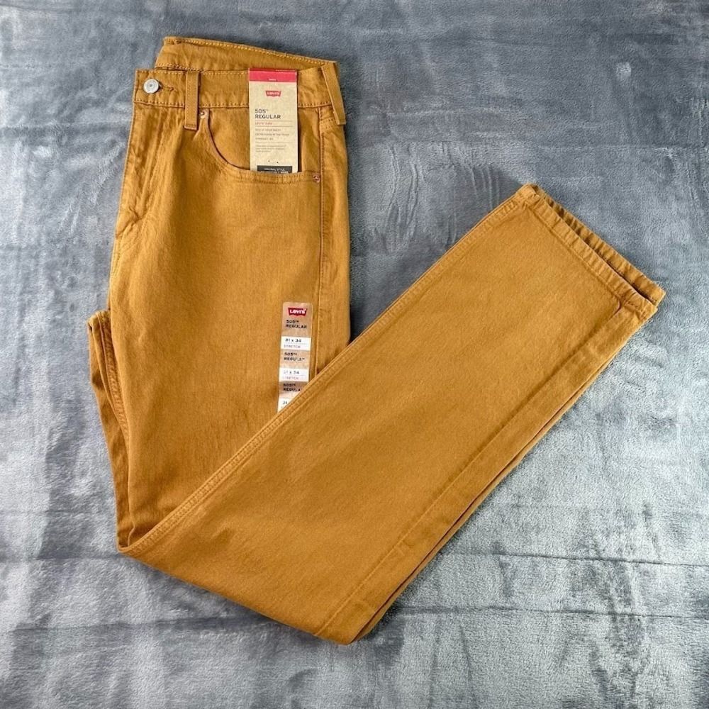 Levi's 505 Regular Jeans Mens 31x34 Regular Fit Straight Leg Mustard Brown NWT
