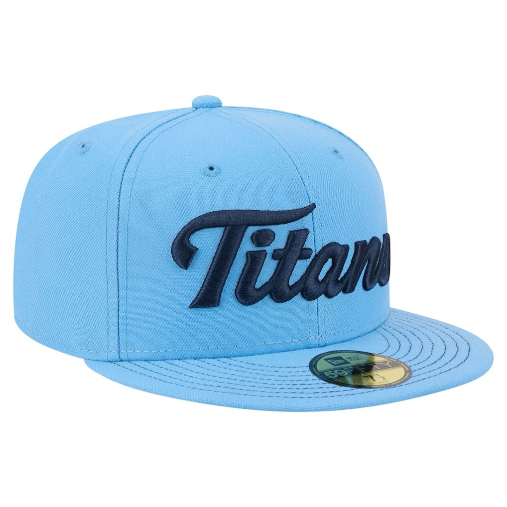 Men's New Era Light Blue Tennessee Titans Script 59FIFTY Fitted Hat