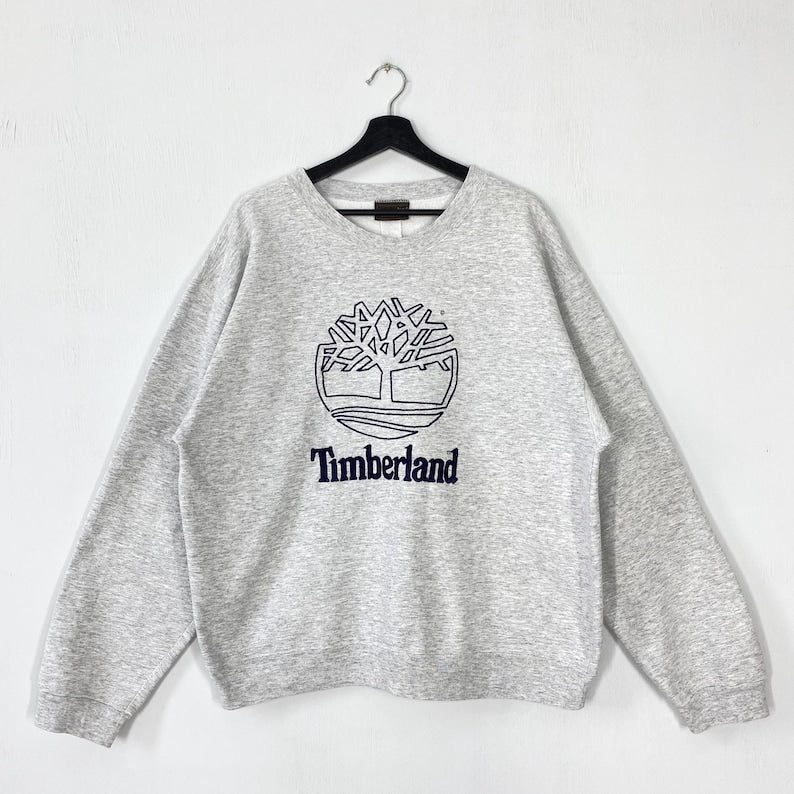 Vintage 90s Timberland Sweatshirt Crewneck Pullover Outdoor Timberland Embroidered Logo Grey .