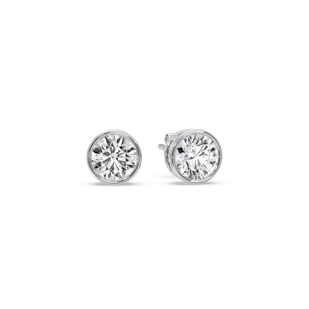 Round Cut Stud Bezel Set Earring