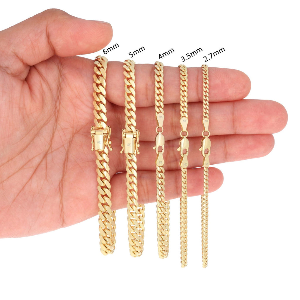 14K Yellow Gold Solid 2.7mm-11mm Miami Cuban Link Chain Necklace Bracelet 7"-30"