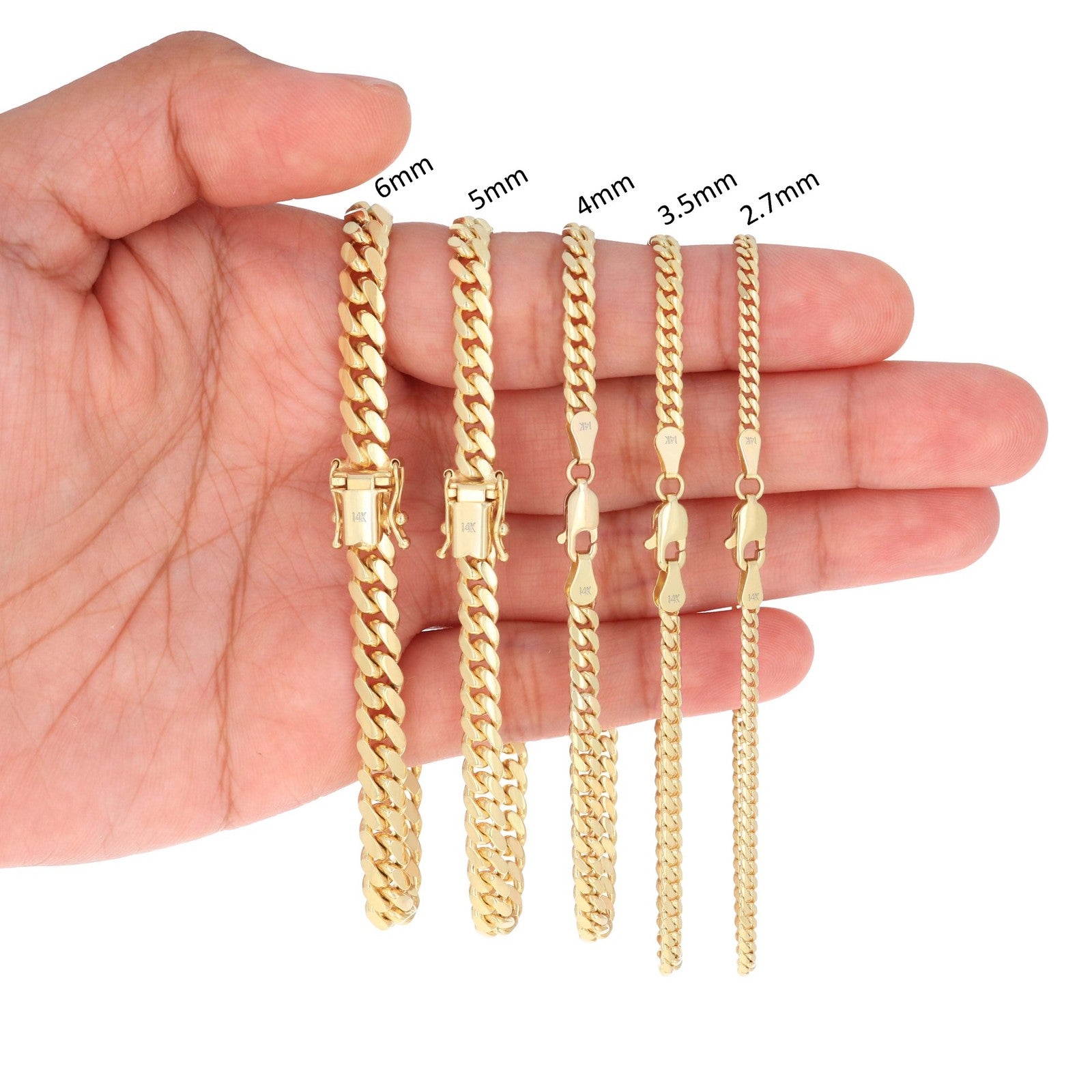 14K Yellow Gold Solid 2.7mm-11mm Miami Cuban Link Chain Necklace Bracelet 7"-30"