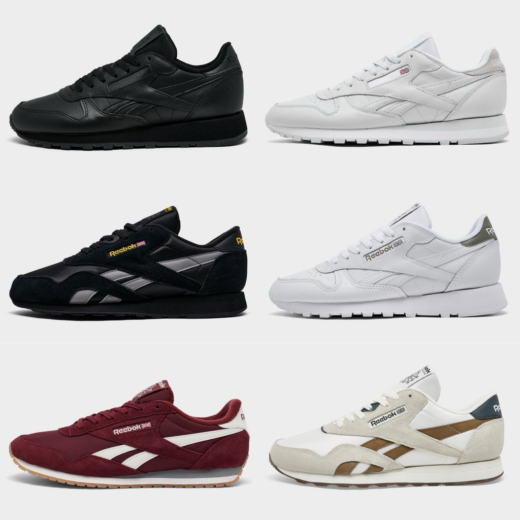 Reebok Classic Leather Classic Nylon  White Black Mens Shoes Sneakers Size 8-13