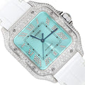 NEW 5TCW Natural Diamond Cartier Santos Large 40mm Pave Roman Turquoise Dial Wat