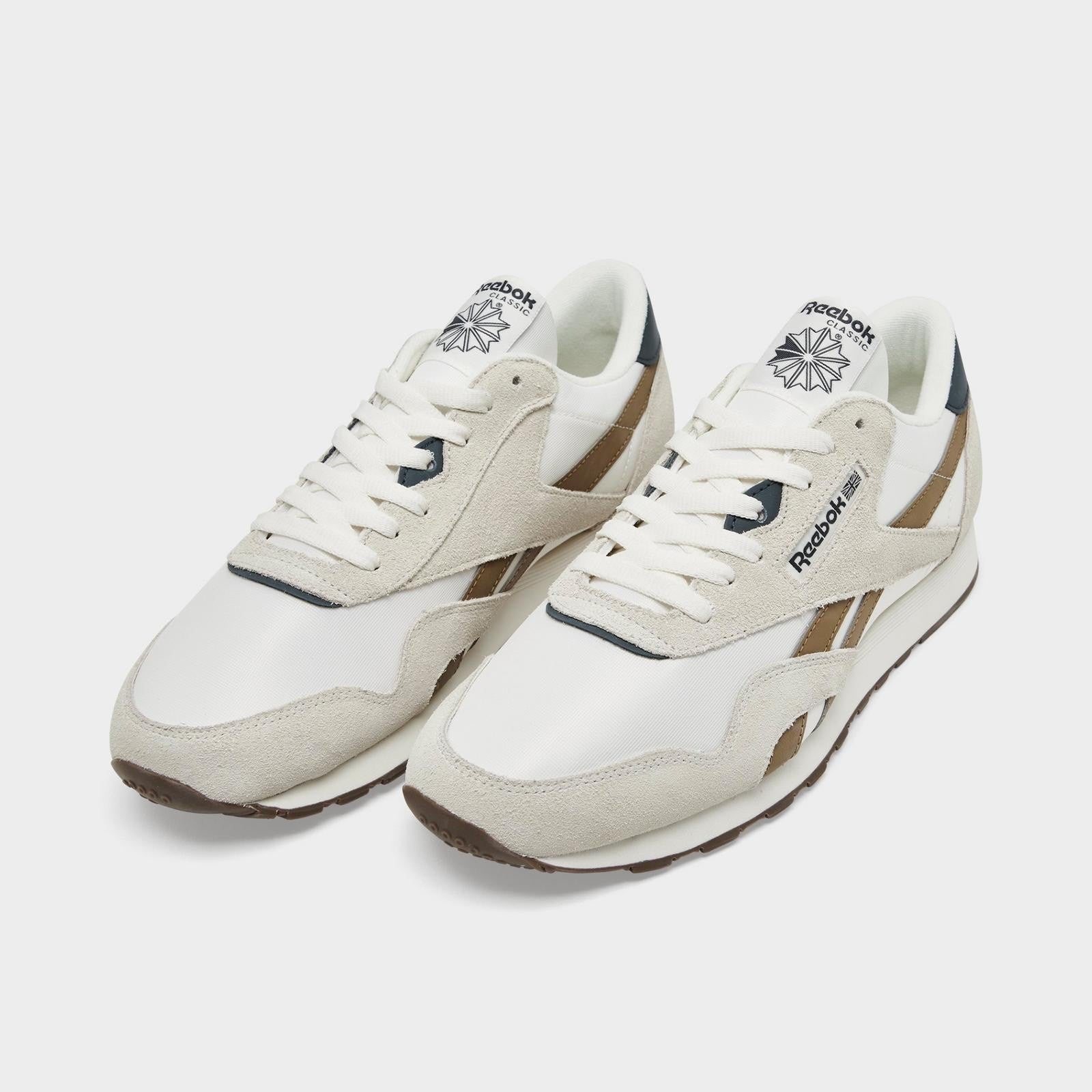 Reebok Classic Leather Classic Nylon  White Black Mens Shoes Sneakers Size 8-13
