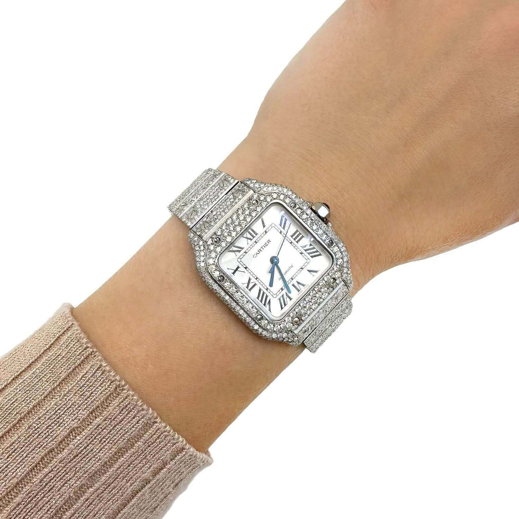 Cartier Santos WSSA0018 40mm Auto SS Watch 11.50CTW Diamond White Dial