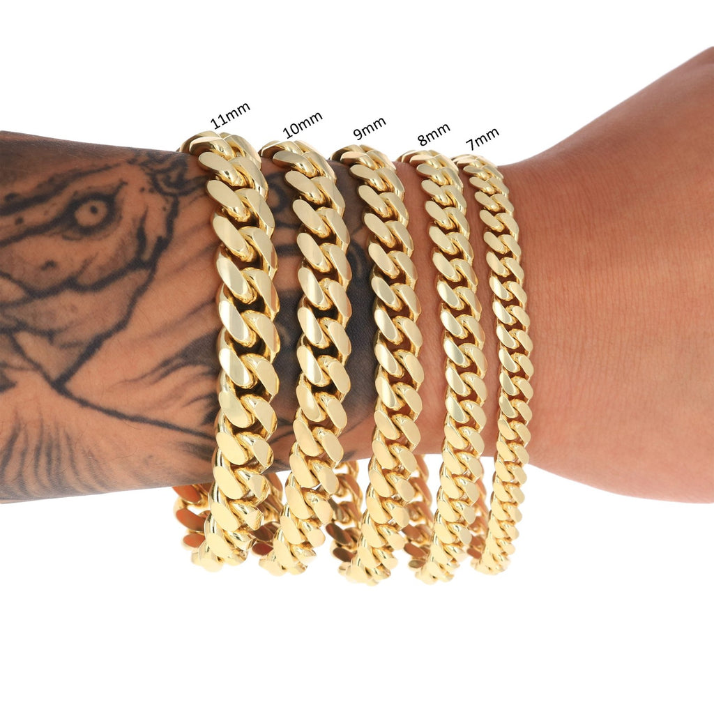 14K Yellow Gold Solid 2.7mm-11mm Miami Cuban Link Chain Necklace Bracelet 7"-30"