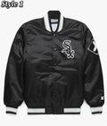 Men's CW Sox Black Satin Jacket Letterman Bomber Style Varsity League Jacket