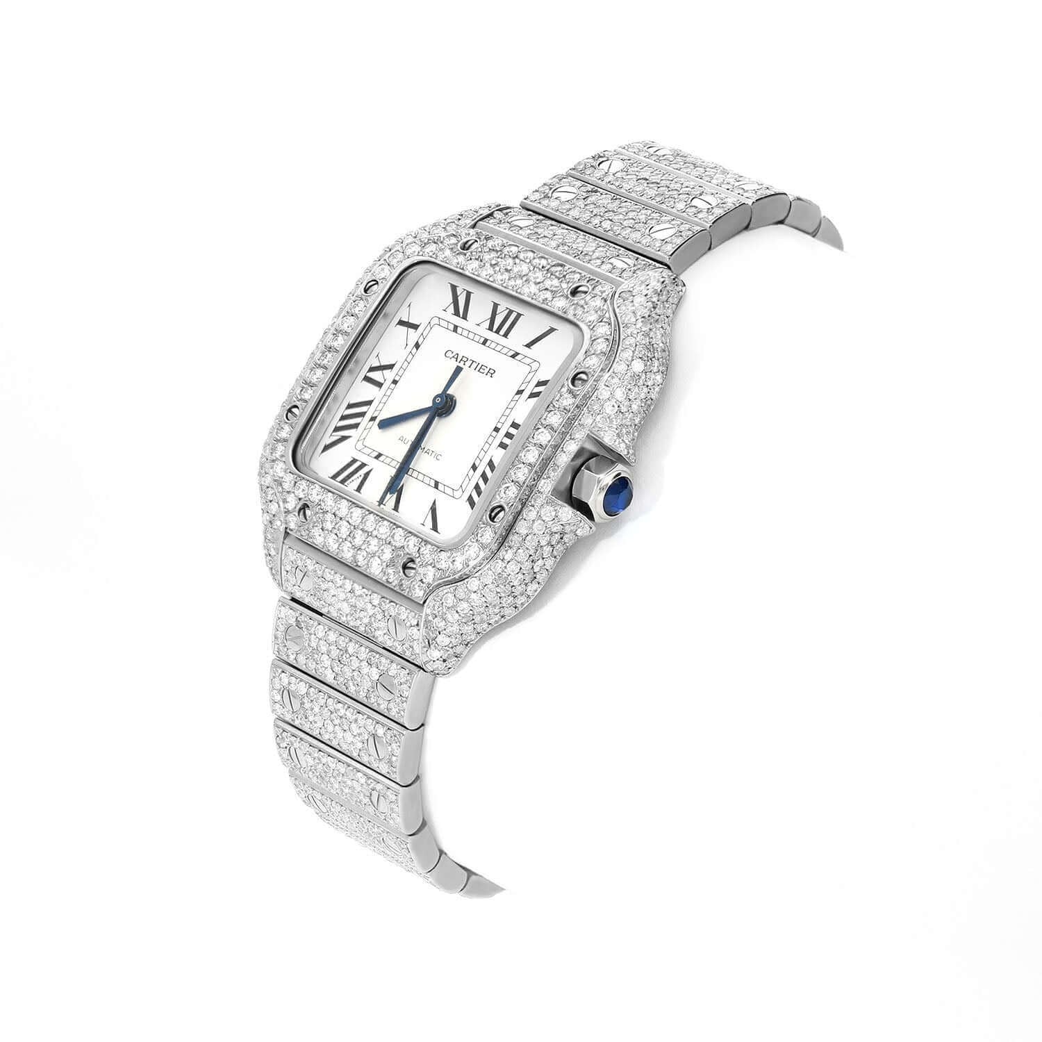 Cartier Santos WSSA0018 40mm Auto SS Watch 11.50CTW Diamond White Dial