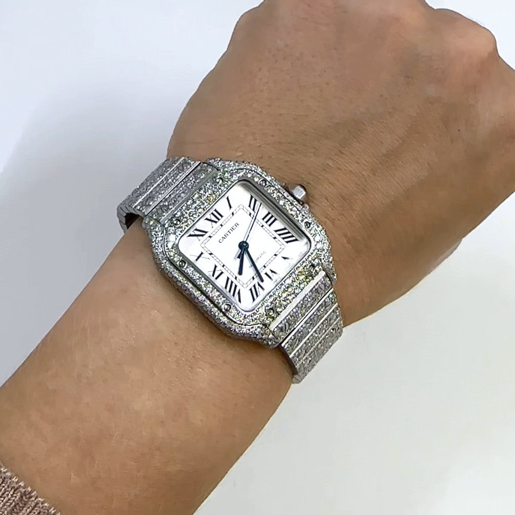 Cartier Santos WSSA0018 40mm Auto SS Watch 11.50CTW Diamond White Dial