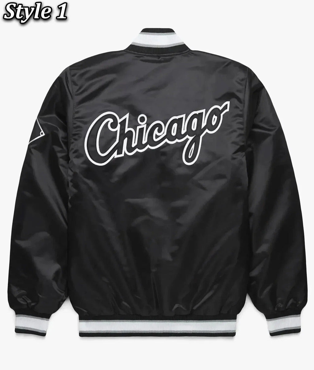 Men's CW Sox Black Satin Jacket Letterman Bomber Style Varsity League Jacket