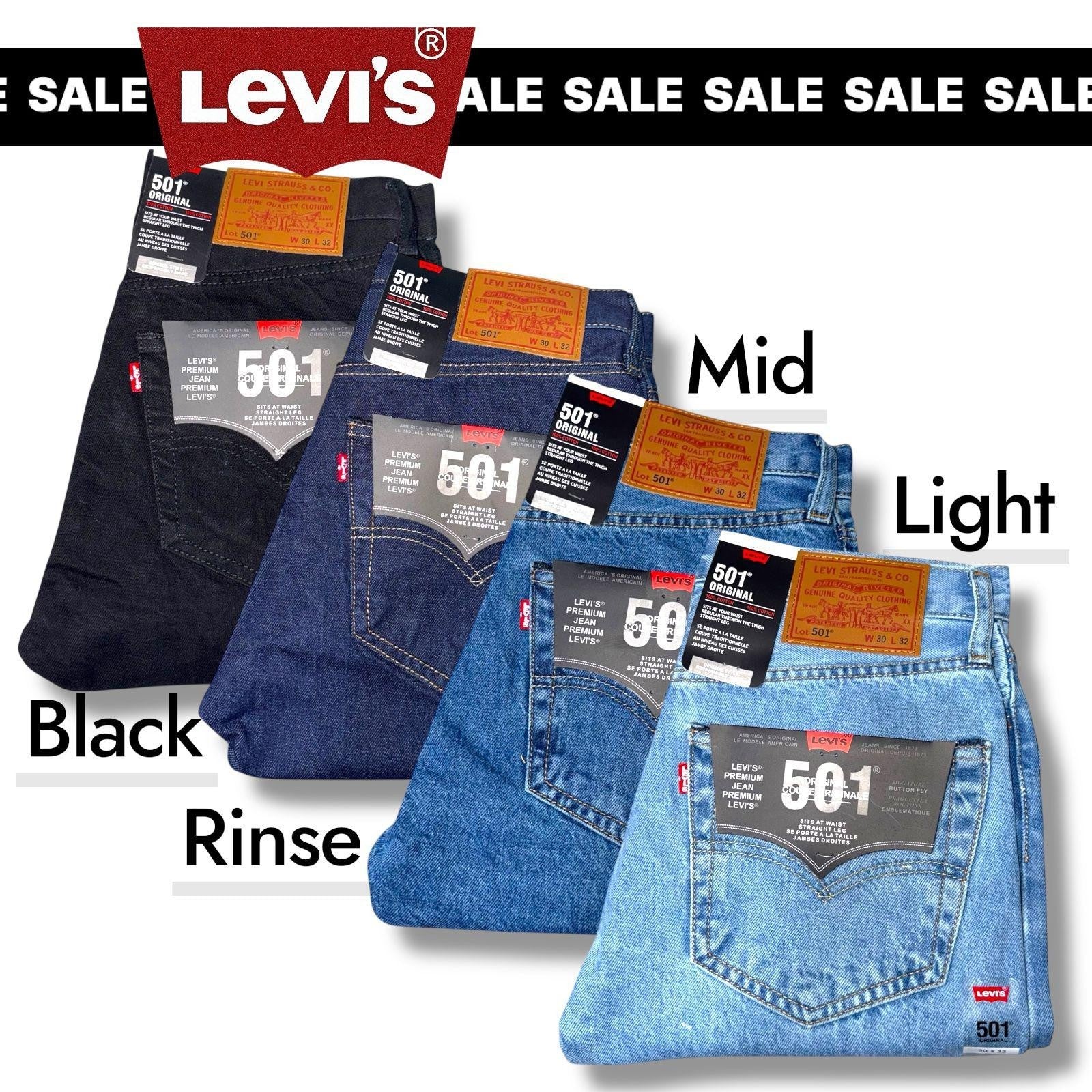 Levis® 501 Mens Denim Jeans Original Fit bottoms Straight Leg Pants Jean Black,