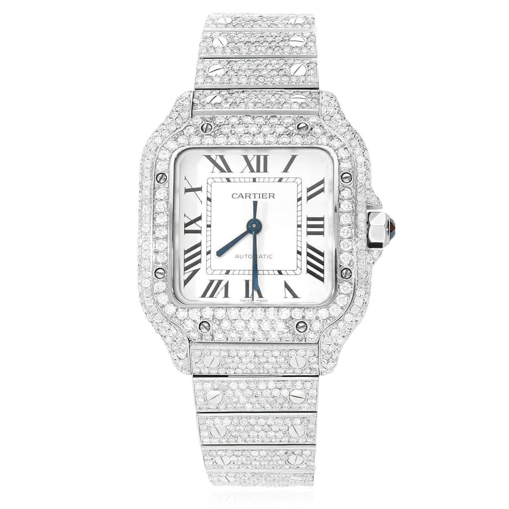 Cartier Santos WSSA0018 40mm Auto SS Watch 11.50CTW Diamond White Dial