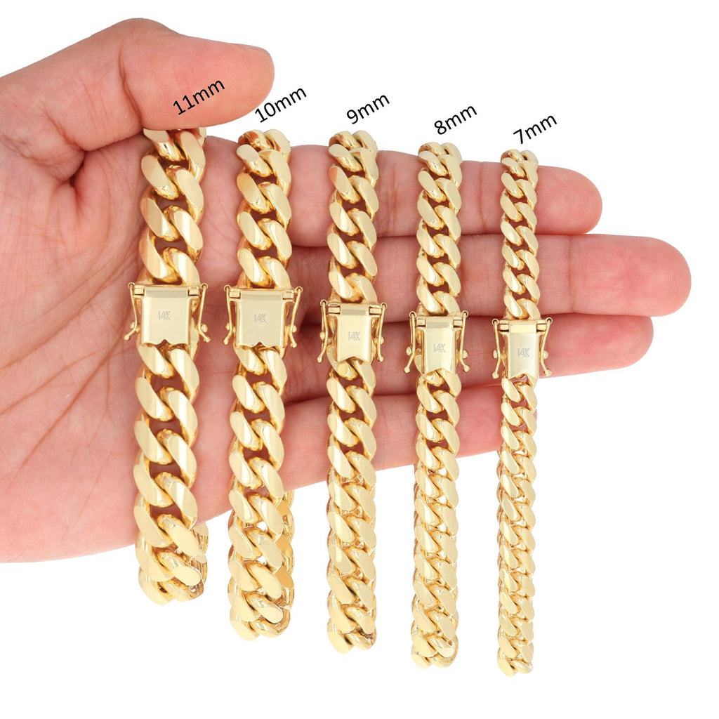 14K Yellow Gold Solid 2.7mm-11mm Miami Cuban Link Chain Necklace Bracelet 7"-30"