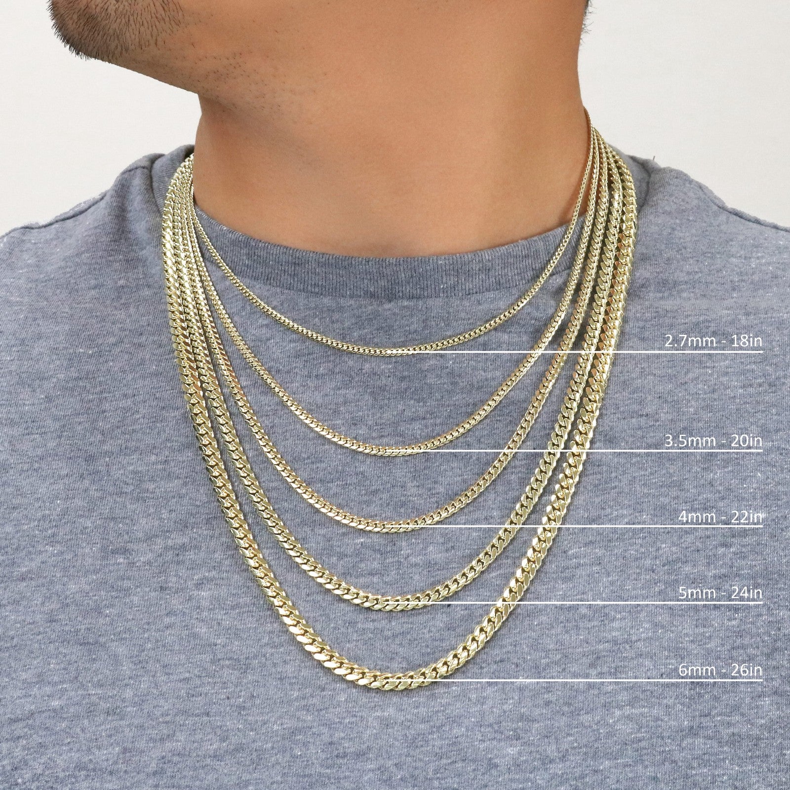 14K Yellow Gold Solid 2.7mm-11mm Miami Cuban Link Chain Necklace Bracelet 7"-30"