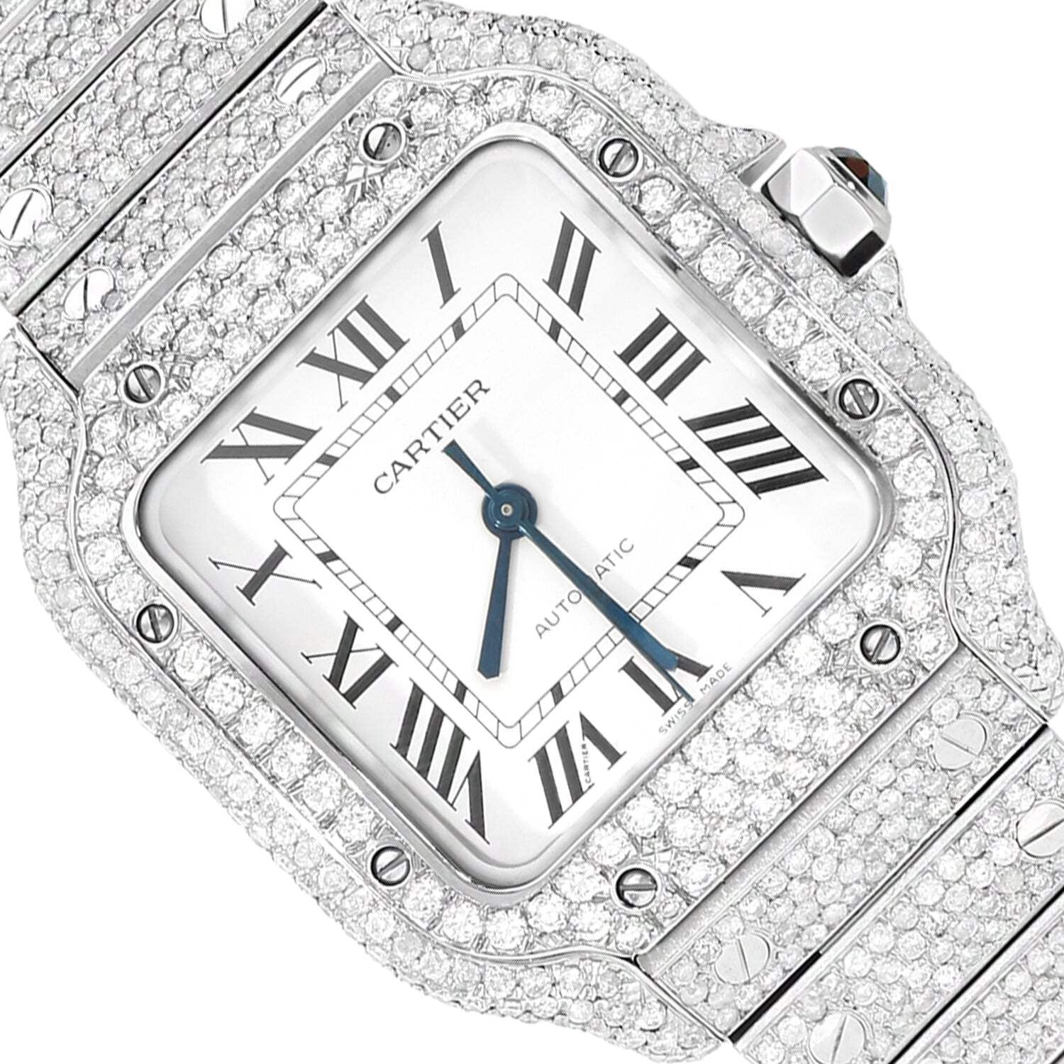 Cartier Santos WSSA0018 40mm Auto SS Watch 11.50CTW Diamond White Dial