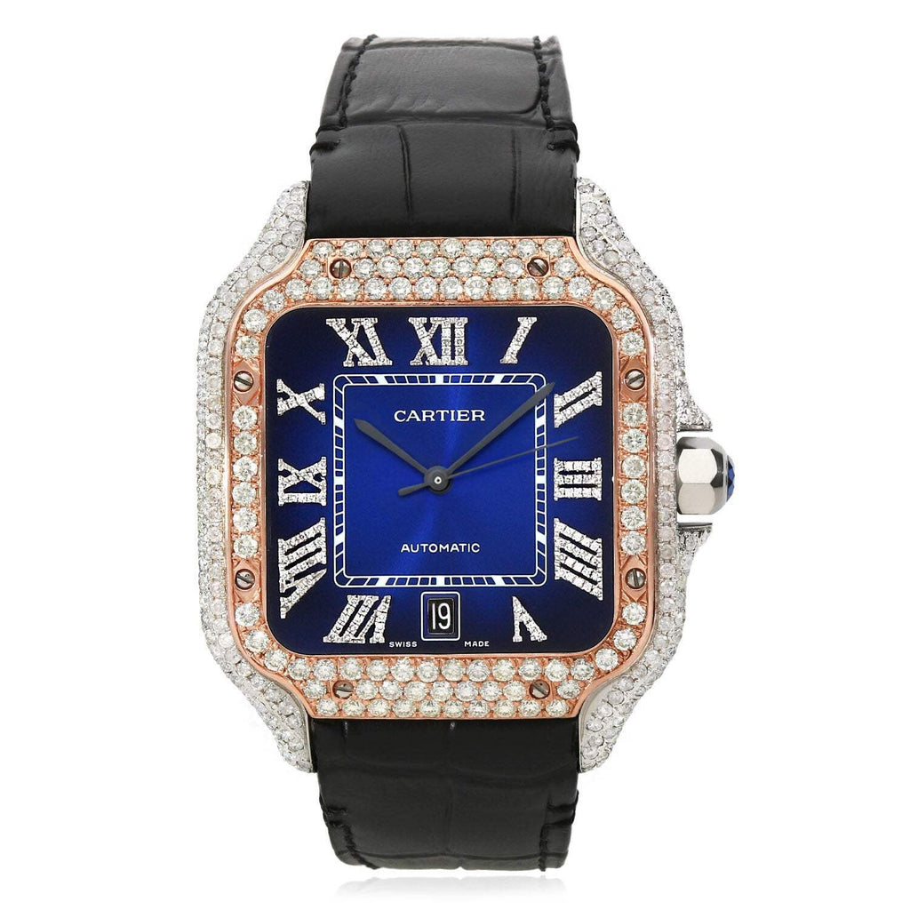 NEW 3.50TCW Natural Diamond Cartier Santos Large 40mm Pave Roman Blue Dial Men's