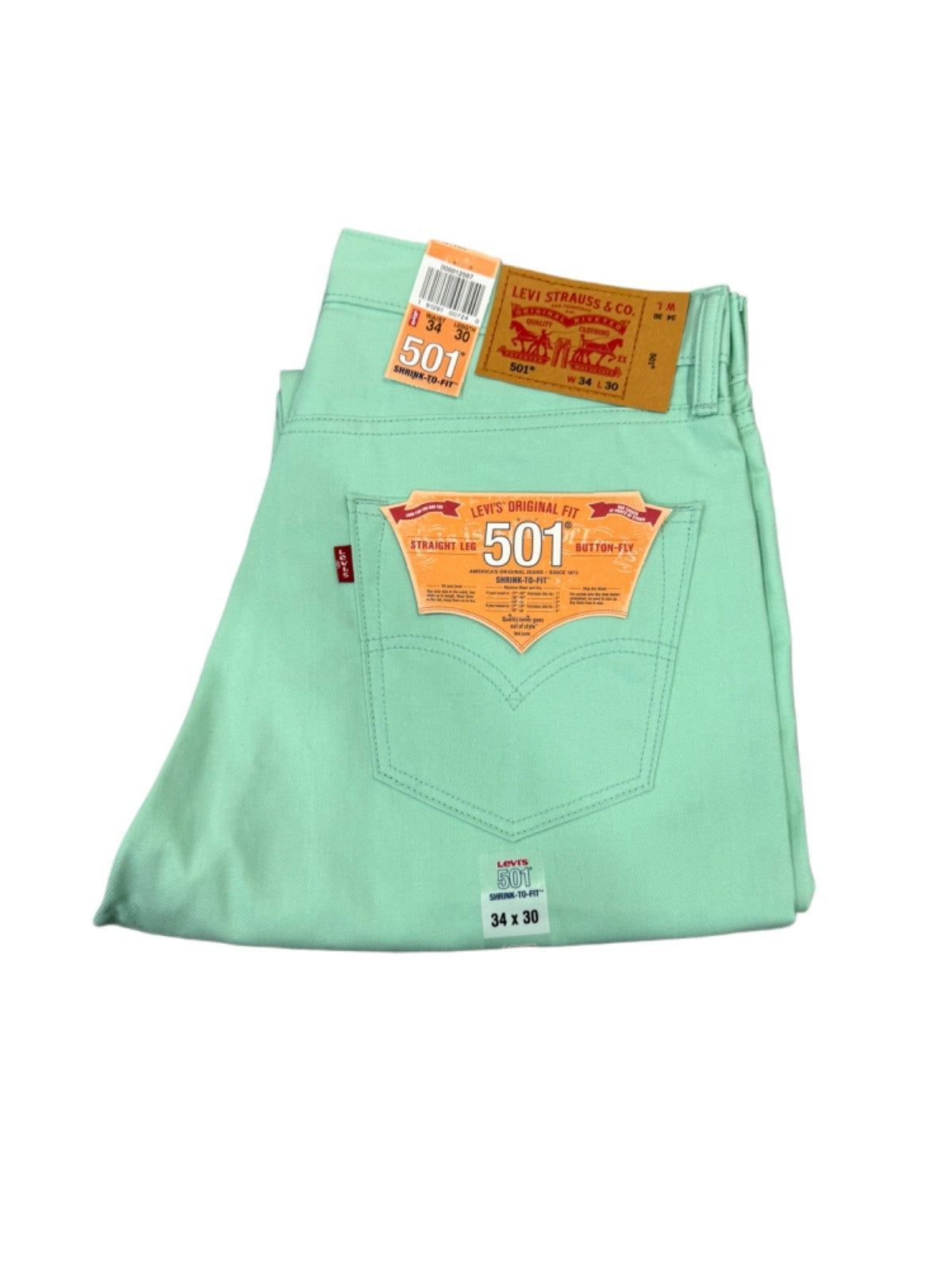 Levi's Men's 501 Shrink To Fit Original Fit Color Mint Green 005012597