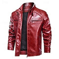 Men's Faux Leather Jacket Biker Jacket Red Leather Jacket Motorcycle Jacket Vacation Daily Windproof Warm Pocket Fall Winter Plain Fashion Classic Stand Collar Regular Black Red Brown Jacket        #12493236